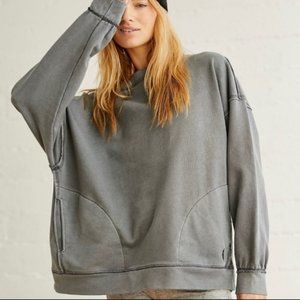 New Free People Solid Metti Crew Sweatshirt In Dark Slate Size XS NWT